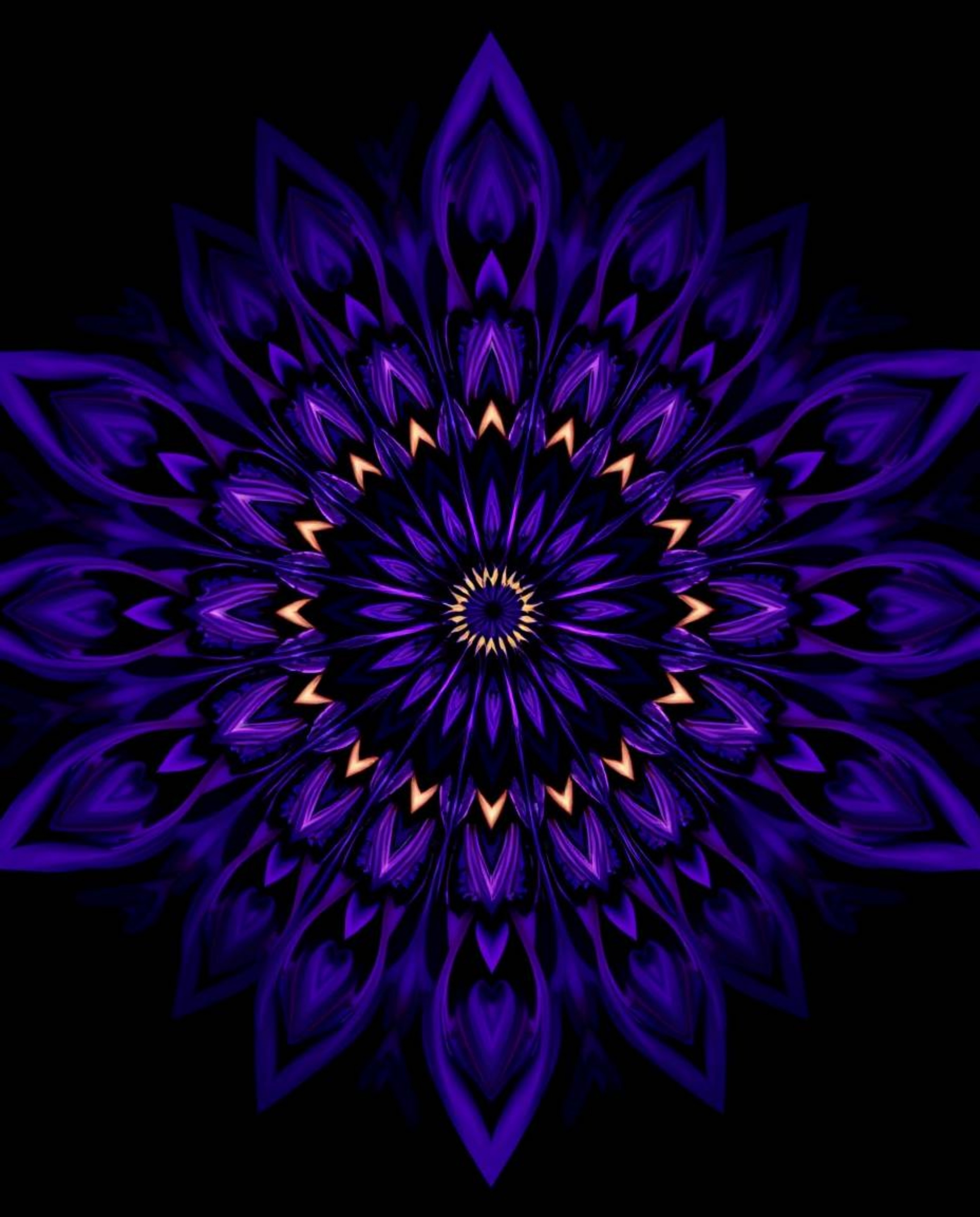 Explore the mesmerizing beauty of a geometric floral mandala rendered in deep ultraviolet hues and vibrant purples. This high