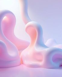 Explore captivating 3D abstract liquid forms rendered in bright, vibrant pastel colors with soft lighting and a minimal backg