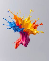 A visually captivating illustration showcasing a modern, flat design take on a colorful paint splash frozen in mid-air. Captu