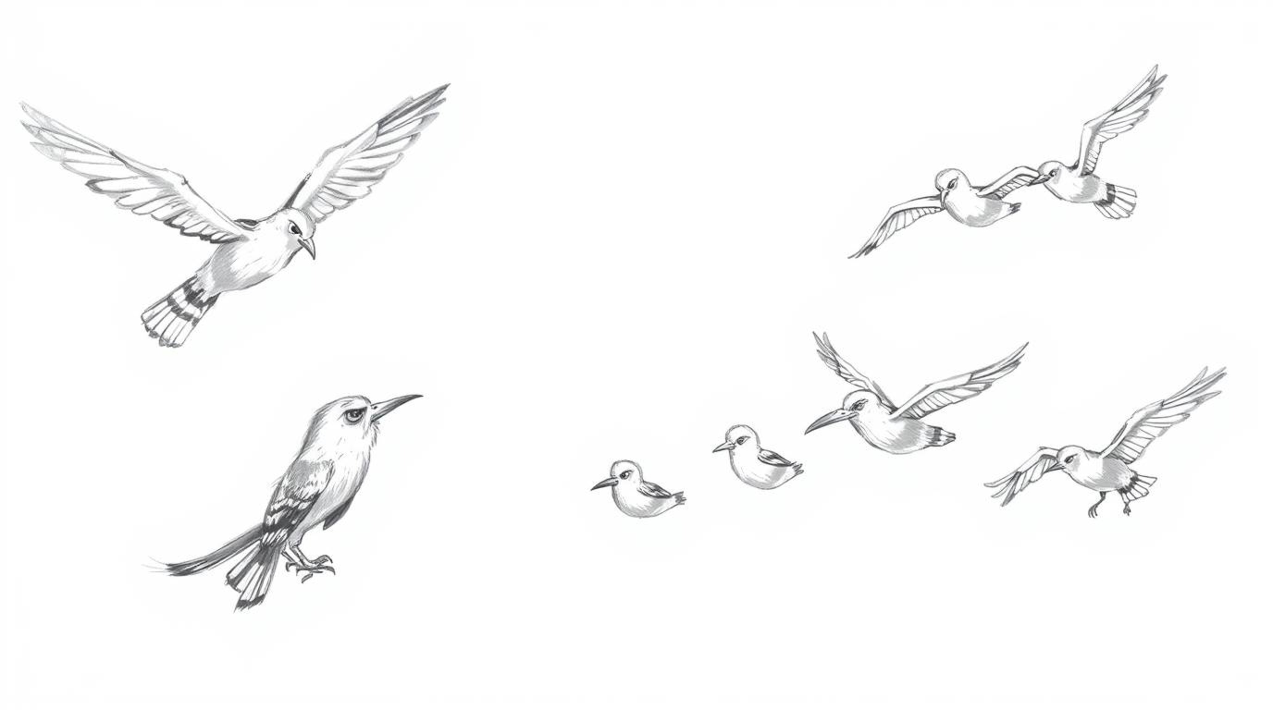 A hand-drawn sketch in the style of Pixar depicts a blind owl with subtly textured feathers instructing a group of birds in s