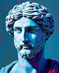 A captivating digital artwork depicts a classical sculpture rendered in a classic oil painting style.  The piece features a v