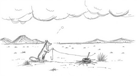 An intense and dramatic scene unfolds in the desert with a hand-drawn sketch style featuring rough lines and textured pencil 