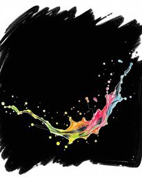 A low-angle, hand-drawn sketch showcases dynamic, colorful splashes against a stark black background, captured in an artistic