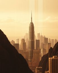 A captivating digital artwork depicting a graceful and elegant glitchy landscape. Distorted skyscrapers rise amidst static no
