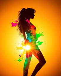 A captivating image showcasing a modern art style human silhouette formed by vibrant, colorful splashes. Backlighting creates