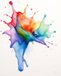 This collection features delicate watercolor paintings capturing a vibrant paint splash suspended in mid-air. The artwork uti