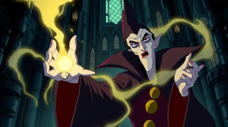 A striking image blending isekai anime style with classic Disney villain aesthetics.  A pale-skinned villain with sharp featu