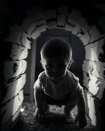 A captivating long exposure photograph showcases a child's enchanting discovery of a magical portal nestled within their own