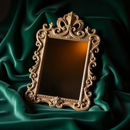 A majestic antique mirror frame, intricately adorned with acanthus leaves and floral patterns, rests upon a rich emerald-gree