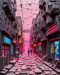 Explore a captivating layered papier-mâché sculpture that visualizes a pixelated glitch effect within a vibrant cyberpunk str