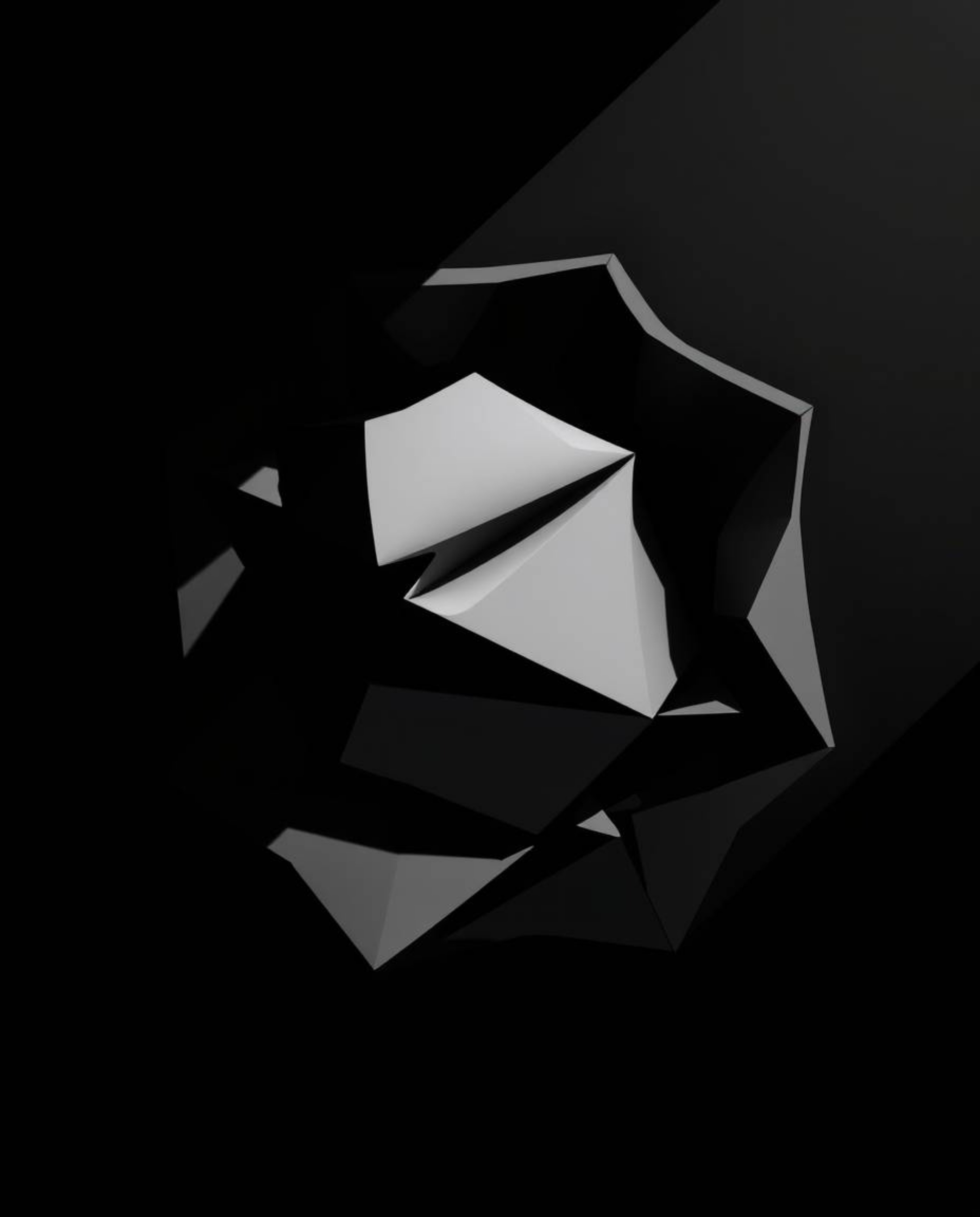 A captivating monochrome illustration in the style of Isekai anime.  The artwork features a striking 3D geometric pattern rem