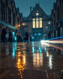 Capture the enchanting magic of a wizarding school on a rainy night with this stunning long exposure photograph.  Witness the