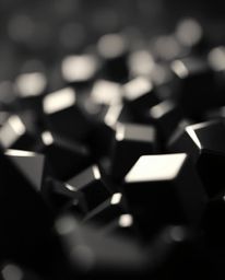 Experience the captivating allure of intense jet black futuristic 3D metallic shapes, sharply focused against a blurred bokeh