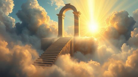 A breathtaking fantasy realism painting showcases a heavenly gate, volumetrically lit and floating above a sea of clouds.  St
