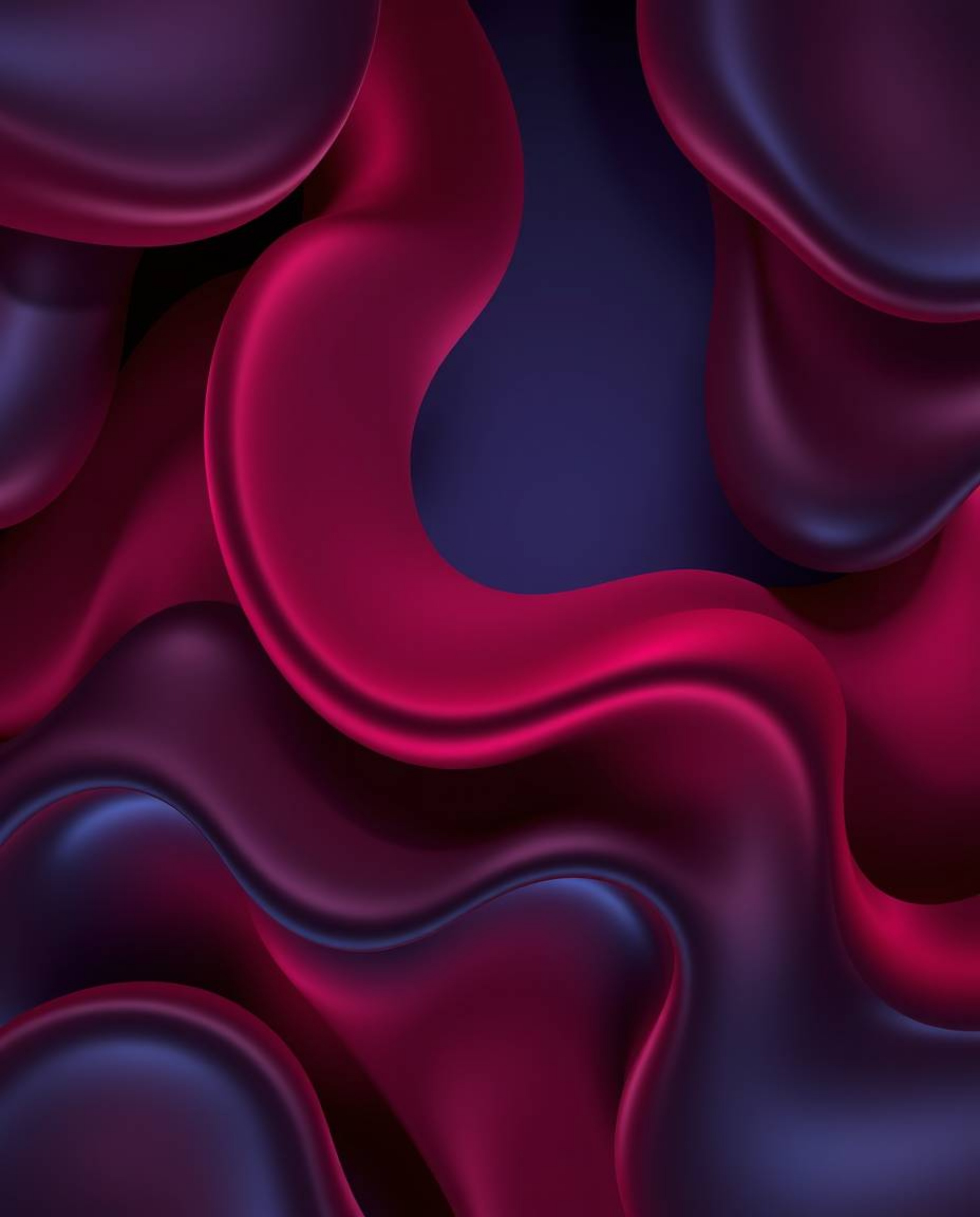 Immerse yourself in a captivating 3D illustration showcasing fluid shapes morphing endlessly into each other. Rich burgundy a