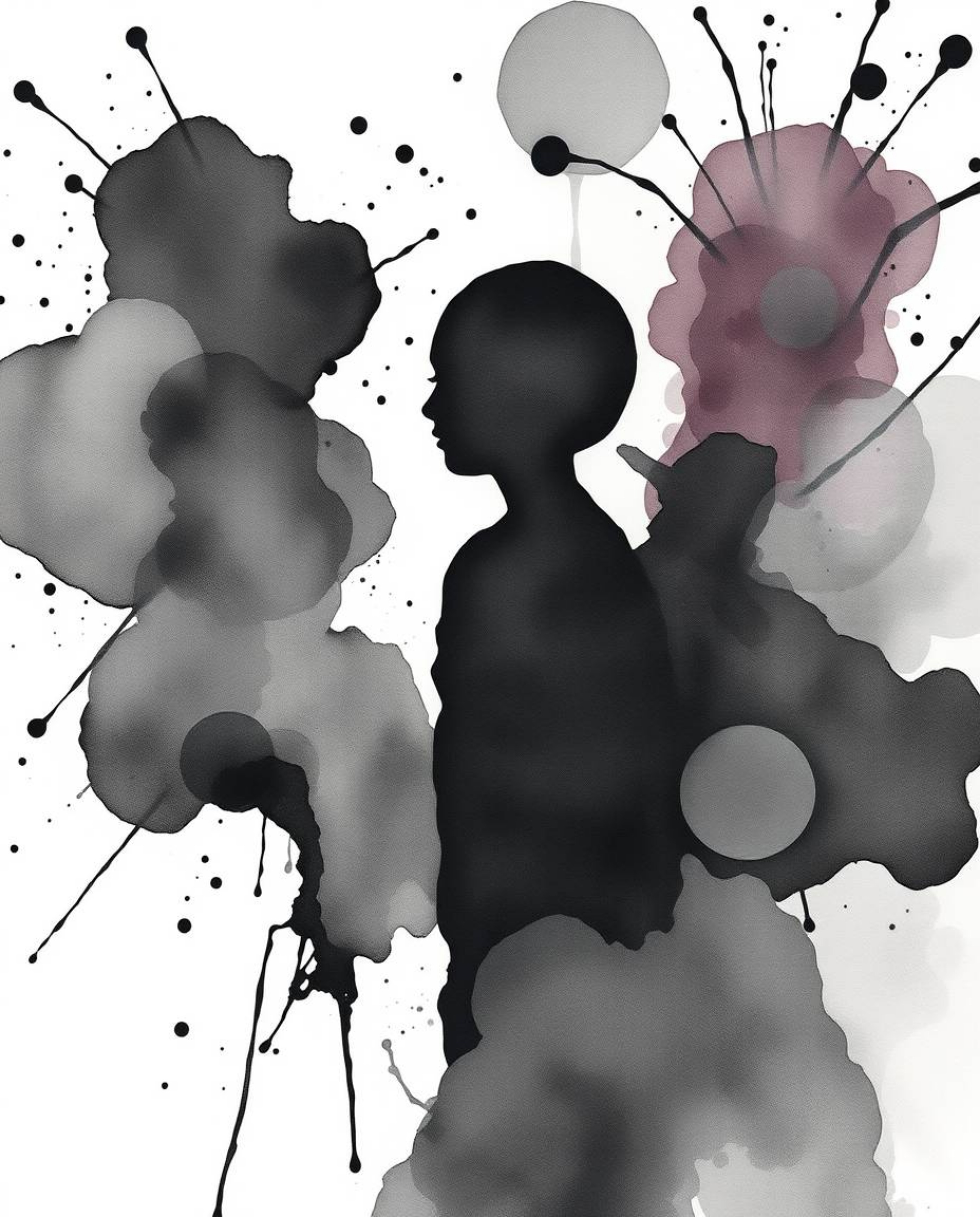 Explore the captivating beauty of this delicate watercolor painting featuring intense jet black colorful splash patterns that