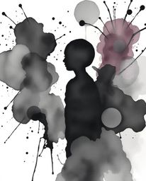 Explore the captivating beauty of this delicate watercolor painting featuring intense jet black colorful splash patterns that