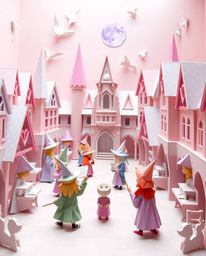 Experience the wonder of a magical school brimming with young wizards, visualized through an intricate origami style and soft