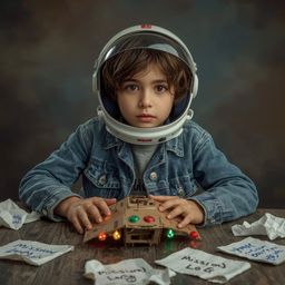 This exquisite high fashion photography captures a boy with messy brown hair and bright, curious eyes, embodying the spirit o