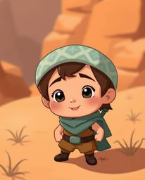 Embark on a thrilling desert adventure with an adorable and charming Disney-style hero. This brave character boasts cute faci