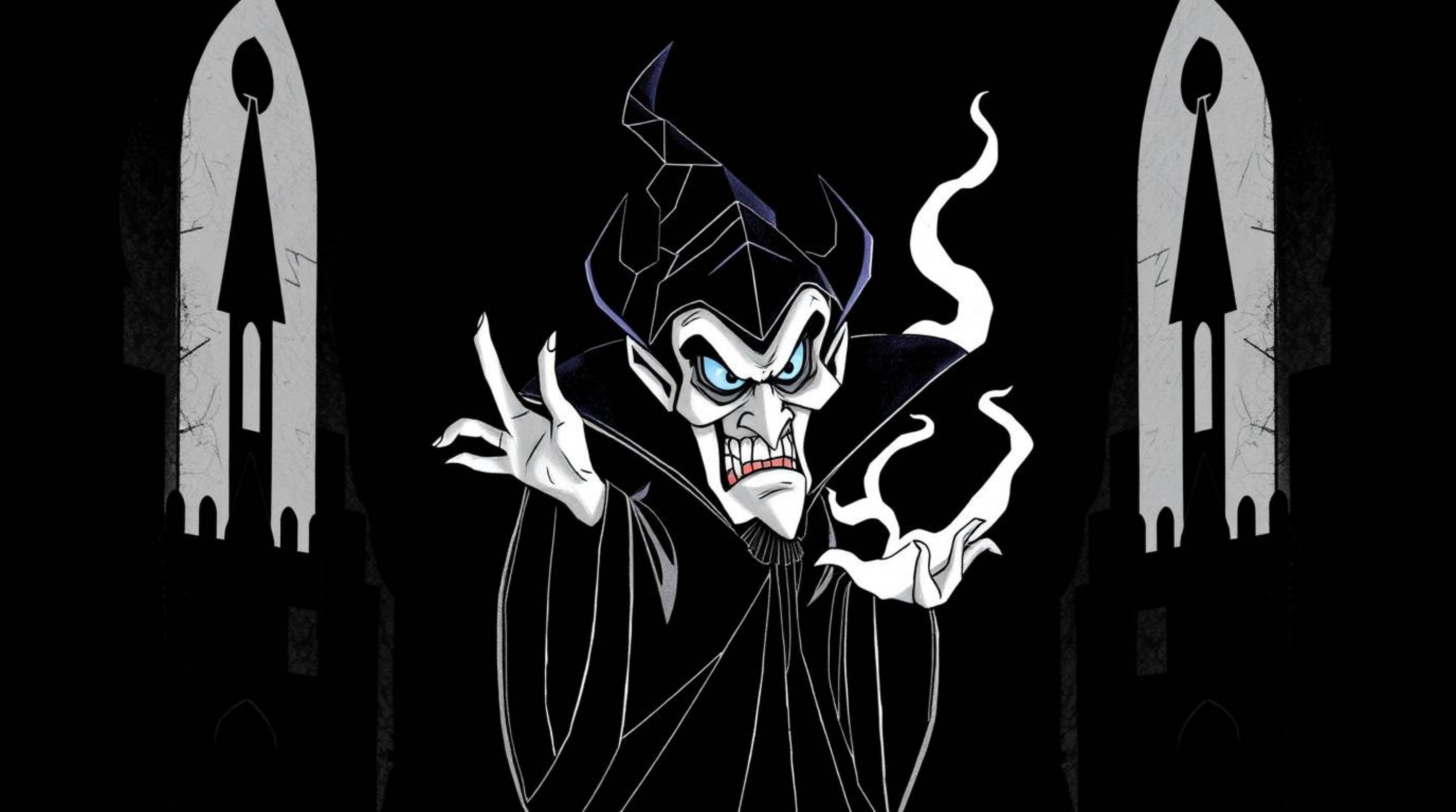 A classic Disney villain with exaggerated features is meticulously crafted in intricate origami style, casting a spell within
