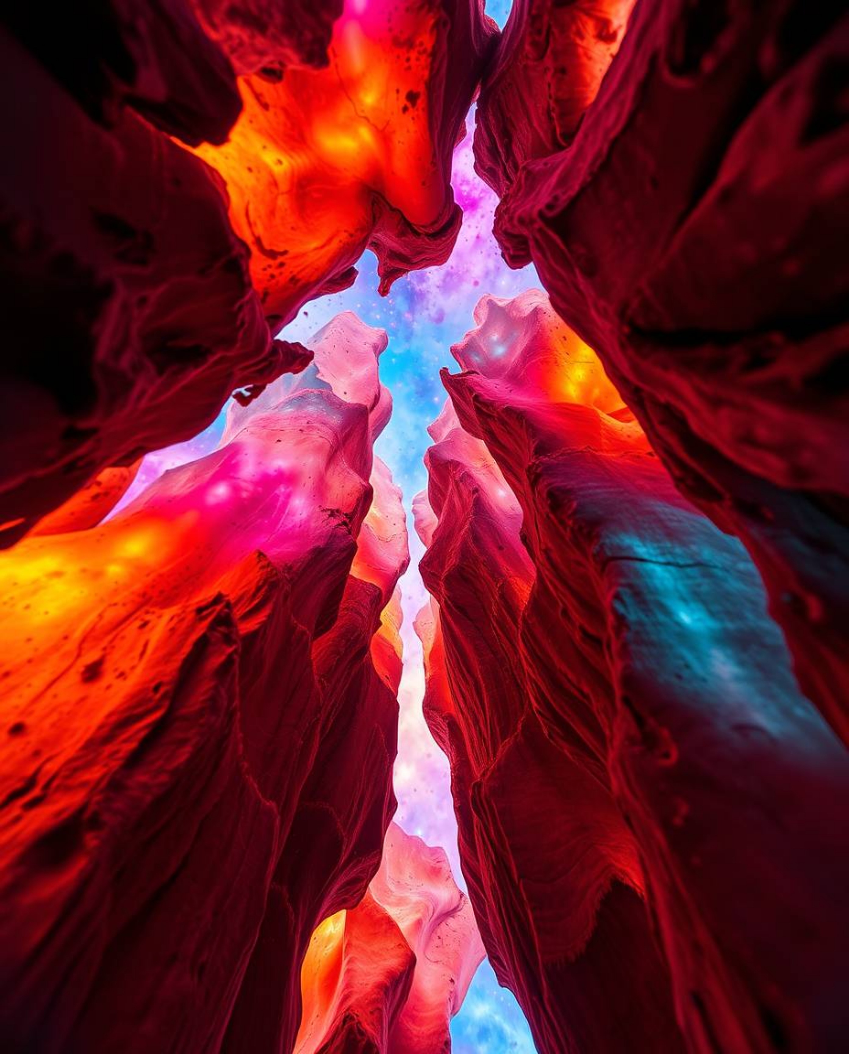 Experience the mesmerizing beauty of bioluminescence captured in a vibrant watercolor masterpiece.  This low-angle perspectiv