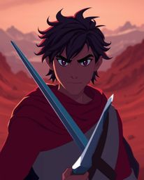 Embark on a breathtaking desert adventure with a brave hero, Disney-style! This visually stunning piece features rich burgund