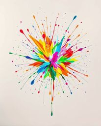 A hand-drawn sketch showcasing a vibrant explosion of colorful paint splashes across a pristine white canvas, illuminated wit