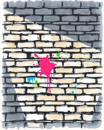 Explore vibrant street art with this hand-drawn sketchnote-style depiction of a brick wall adorned with colorful graffiti spl
