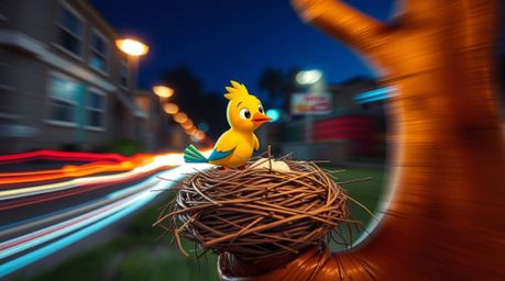 Witness the magic of long exposure photography in this captivating image. Two charming cartoon birds, rendered in a classic a