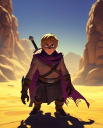 Embark on a vibrant Disney-style desert adventure featuring a courageous hero.  This captivating scene is rendered in deep ul