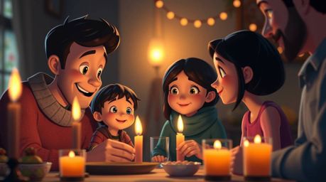 Experience the warmth and joy of a heartwarming family reunion in this Pixar-style close-up illustration. Bathed in the gentl