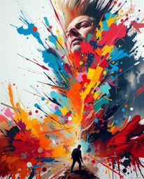 Experience the energy of a vibrant paint explosion captured on canvas. This high-detail abstract art piece showcases bold acr