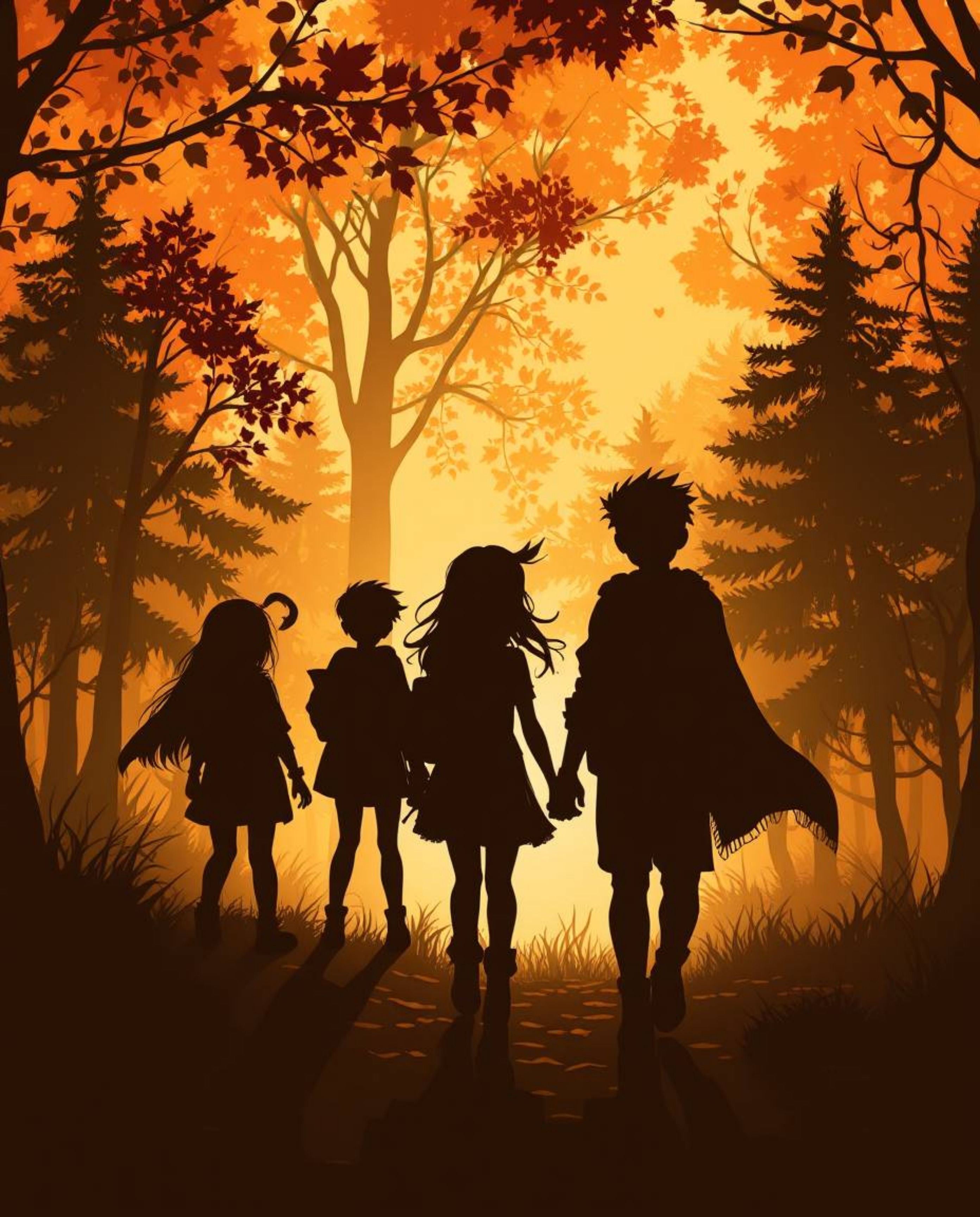 A captivating scene unfolds: a group of friends, each possessing unique abilities, embark on an exploration through a vibrant