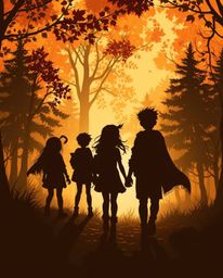 A captivating scene unfolds: a group of friends, each possessing unique abilities, embark on an exploration through a vibrant