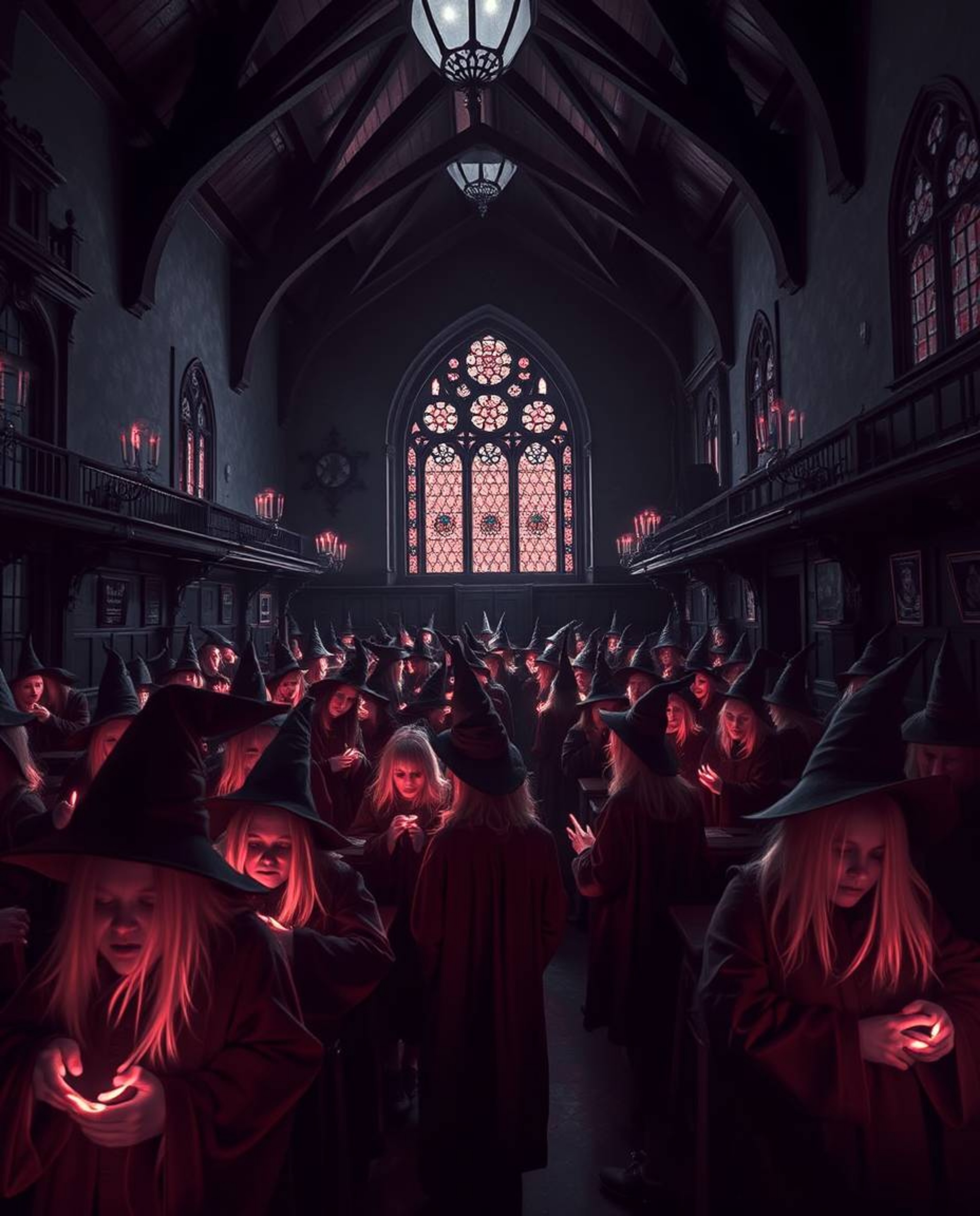 Discover a captivating surreal infrared image of a magical school brimming with young wizards.  The eerie atmosphere is maste