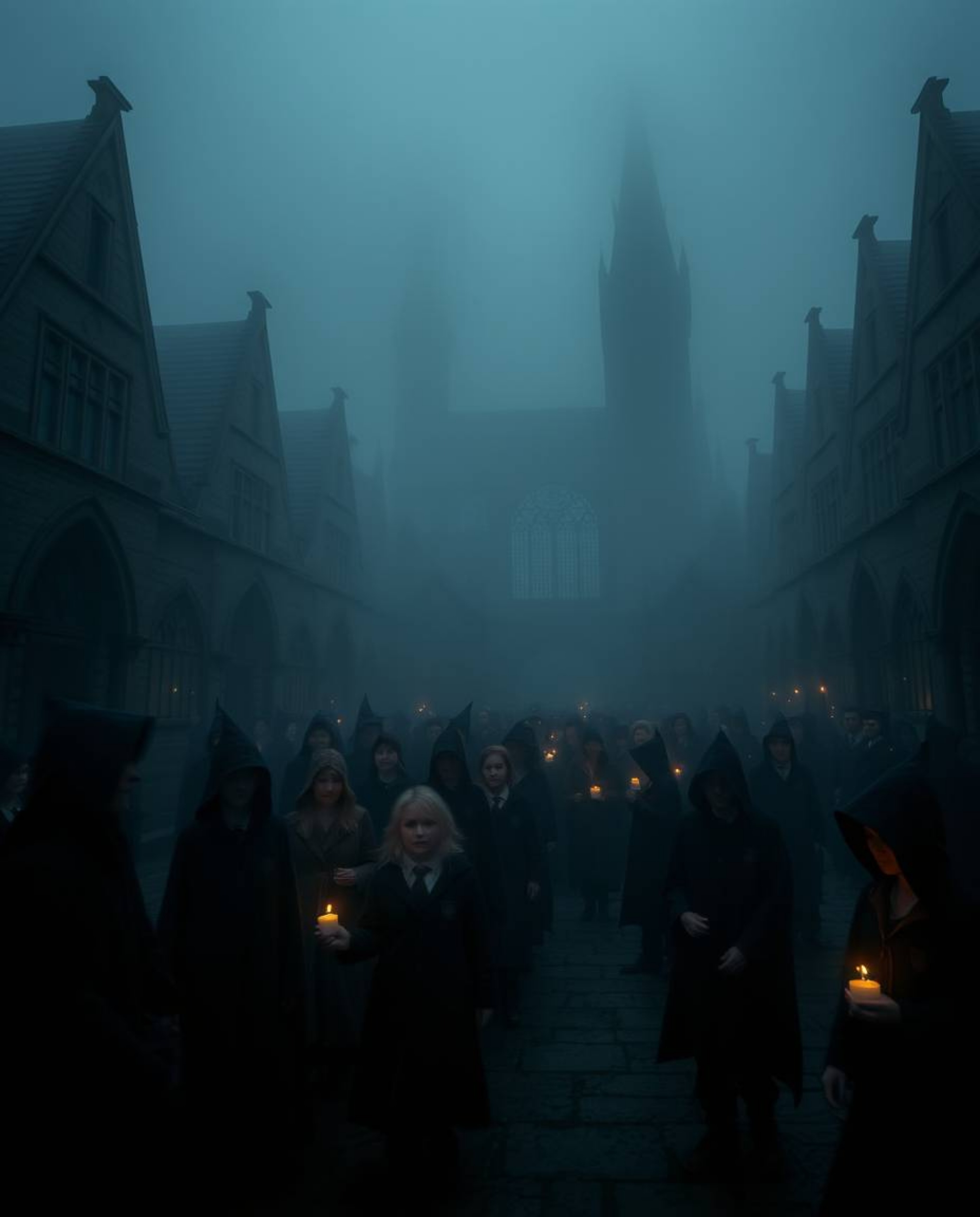 Discover a captivating magical school shrouded in thick fog, where young wizards navigate an eerie and unsettling atmosphere.