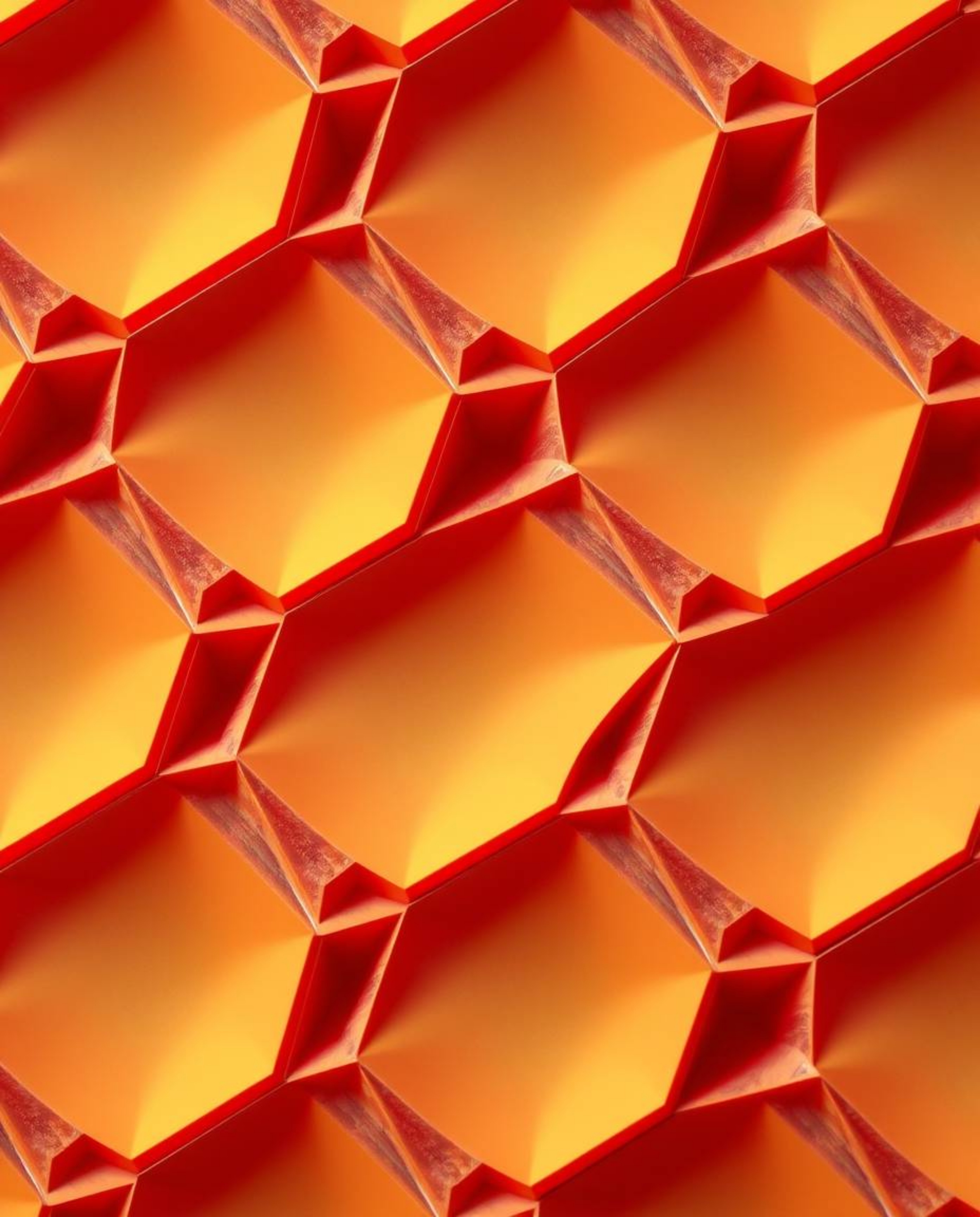 A mesmerizing close-up of a seamless geometric pattern featuring hexagons and triangles, rendered in a vibrant neon color pal