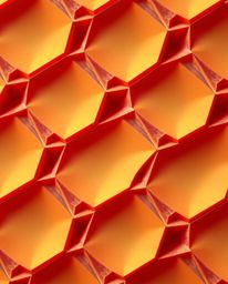 A mesmerizing close-up of a seamless geometric pattern featuring hexagons and triangles, rendered in a vibrant neon color pal