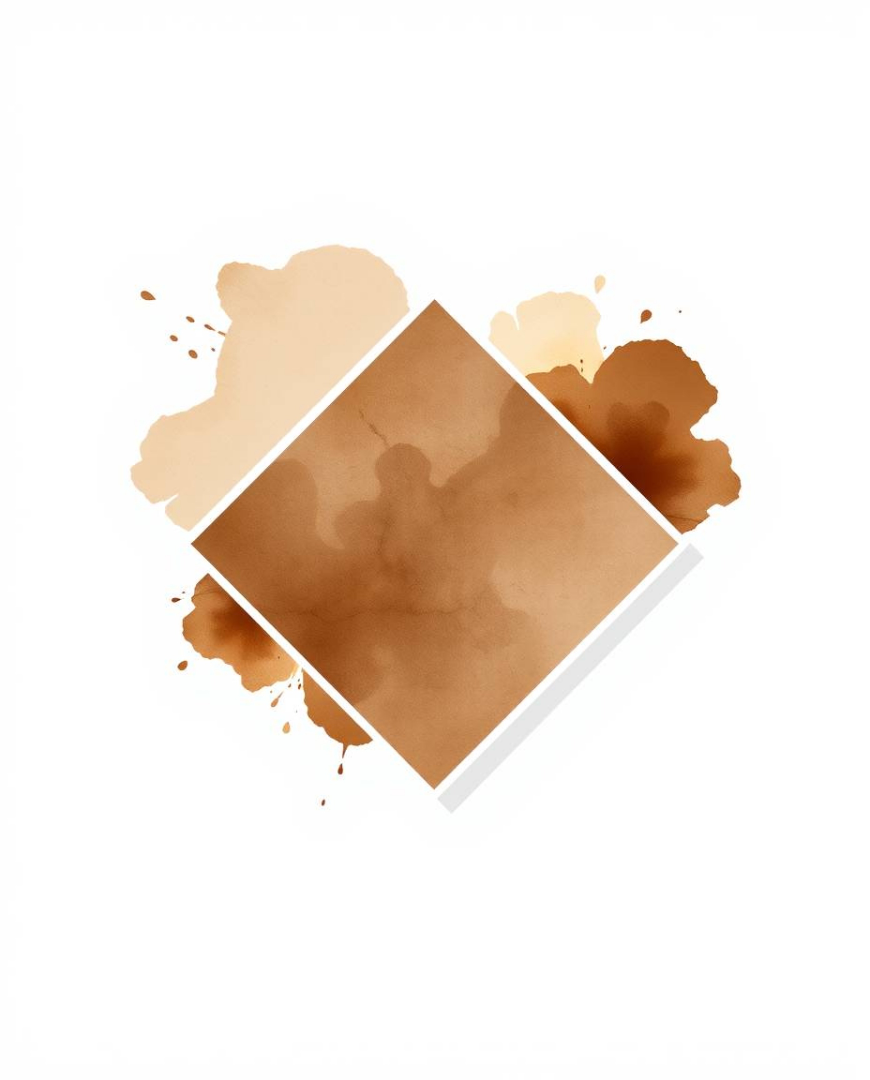 This logo design features a strong, hard-light aesthetic in natural earth tones. Watercolor splashes in browns and beiges wit