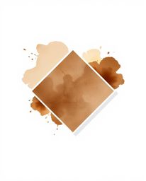 This logo design features a strong, hard-light aesthetic in natural earth tones. Watercolor splashes in browns and beiges wit