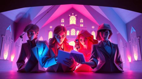 Experience the captivating world of intricate origami artwork depicting elegant teenagers unraveling mysteries within a biolu