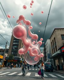 This captivating 3D render evokes a candid street photography feel, showcasing fluid organic blobs crafted from translucent m