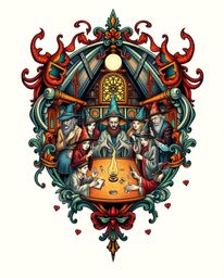 Explore captivating art prints featuring symbolic traditional tattoos and vibrant depictions of a magical school teeming with