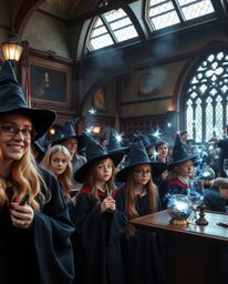 Discover a captivating high-resolution stock photo of a magical school brimming with young wizards. This commercial-quality i