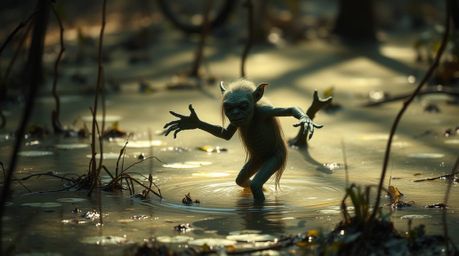 Discover unique fine art photography featuring an ogre dancing in a swamp.  The images showcase gentle, soft light with diffu
