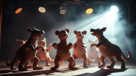 Experience a vibrant 3D animation of a sculptural clay animal dance party bathed in dazzling disco lights.  Volumetric lighti