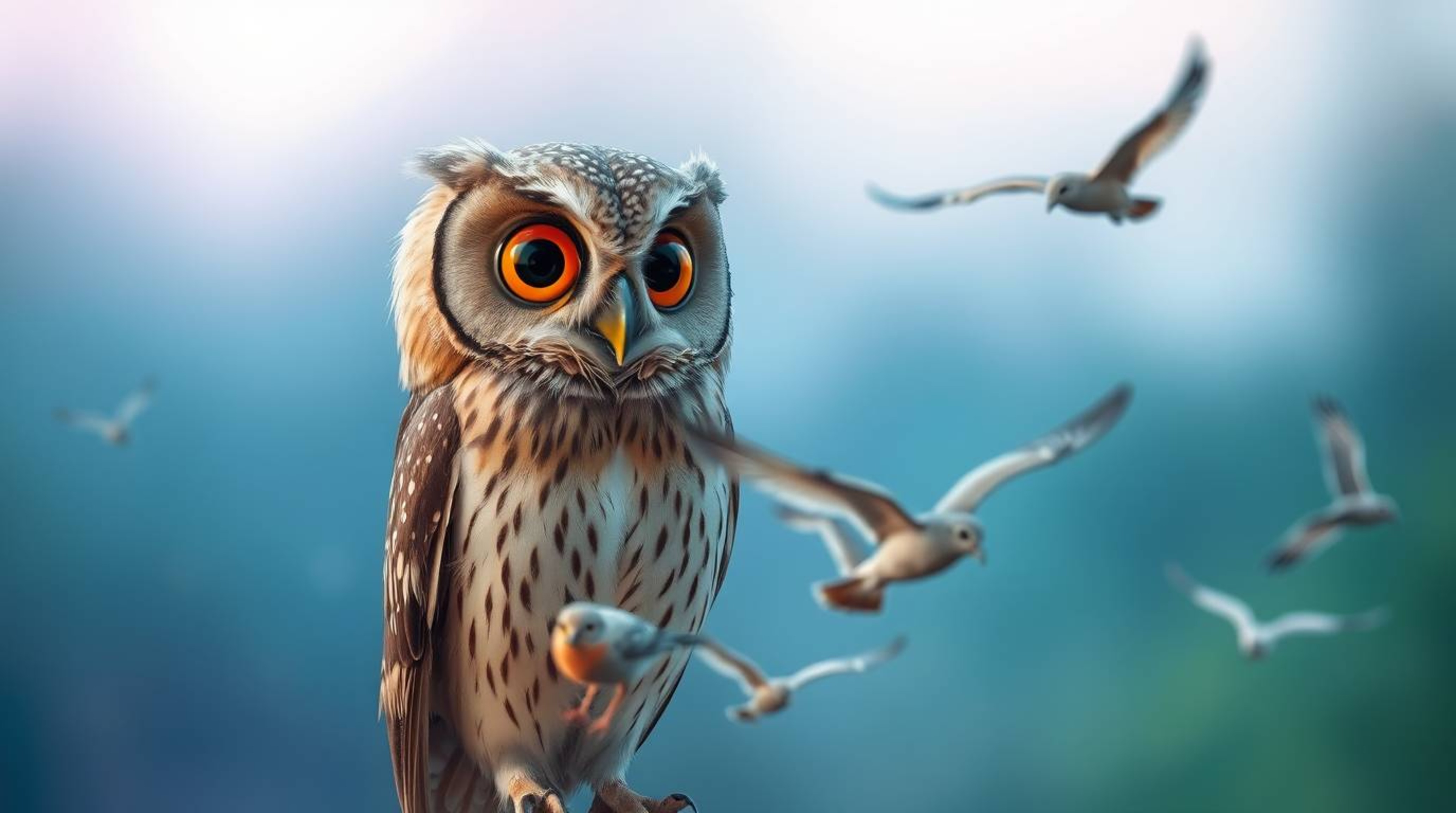 A piece of long exposure photography, exuding an ethereal and spiritual vibe, captures a blind owl rendered in a charming Pix