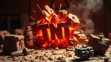 This artwork captures a classic exploding TNT gag, reminiscent of the Wild West, through the unique medium of warm, layered p