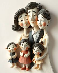 A beautifully sculpted and layered papier-mâché artwork depicting a graceful and elegant Pixar-style family reunion.  The ref